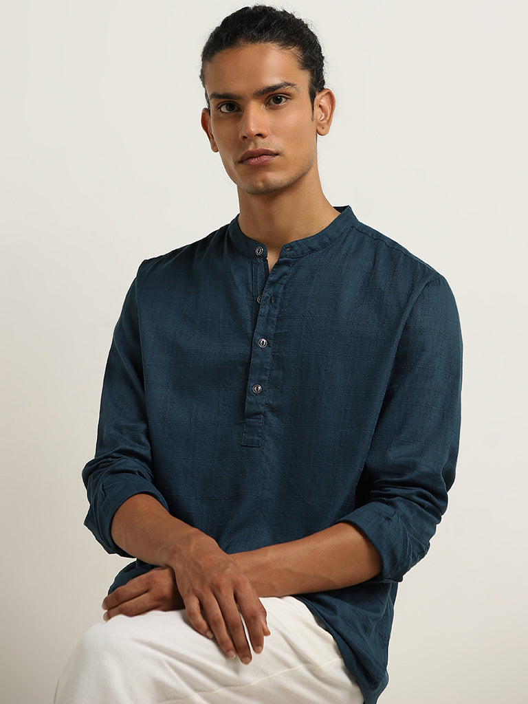 ETA Teal Solid Resort-Fit Cotton Shirt