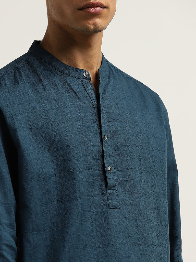 ETA Teal Solid Resort-Fit Cotton Shirt