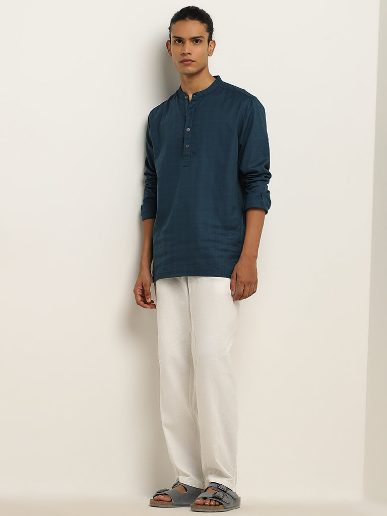 ETA Teal Solid Resort-Fit Cotton Shirt