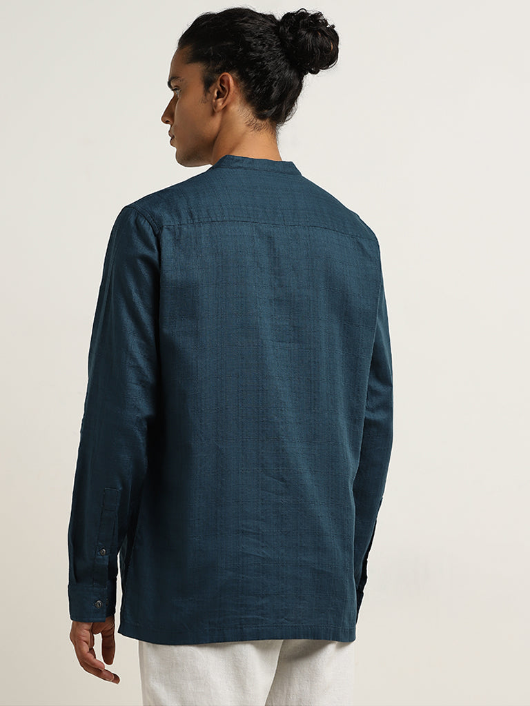 ETA Teal Solid Resort-Fit Cotton Shirt