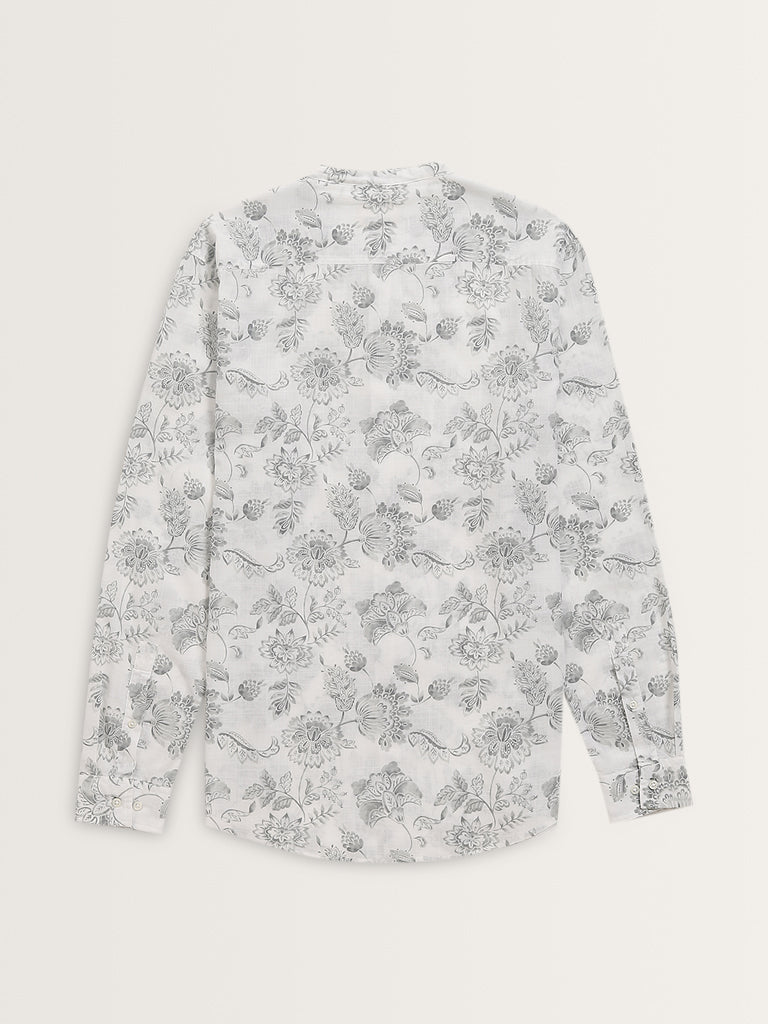 ETA White Floral Pattern Resort-Fit Cotton Shirt