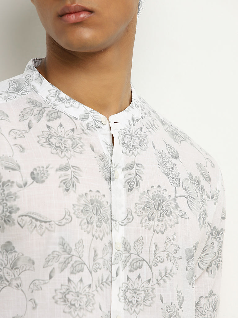 ETA White Floral Pattern Resort-Fit Cotton Shirt