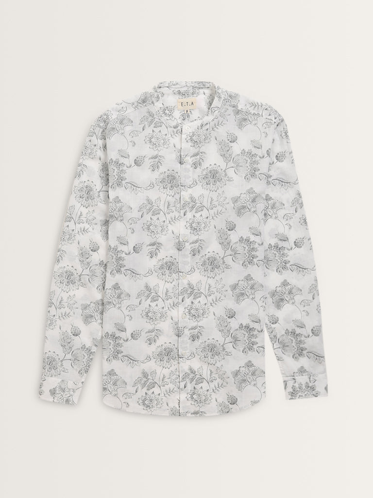 ETA White Floral Pattern Resort-Fit Cotton Shirt