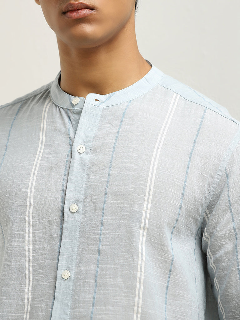 ETA Light Blue Striped Resort-Fit Cotton Shirt