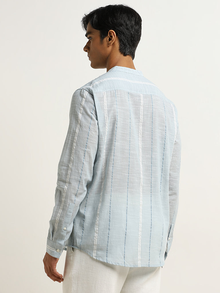 ETA Light Blue Striped Resort-Fit Cotton Shirt