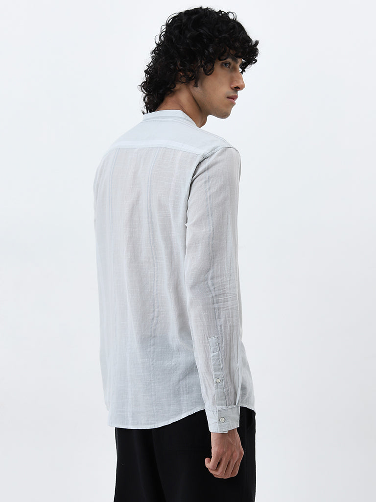 ETA Light Grey Self-Striped Resort- Fit Cotton Shirt