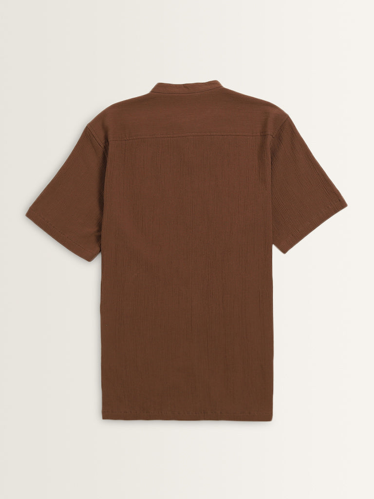 ETA Brown Textured Resort-Fit Cotton Shirt