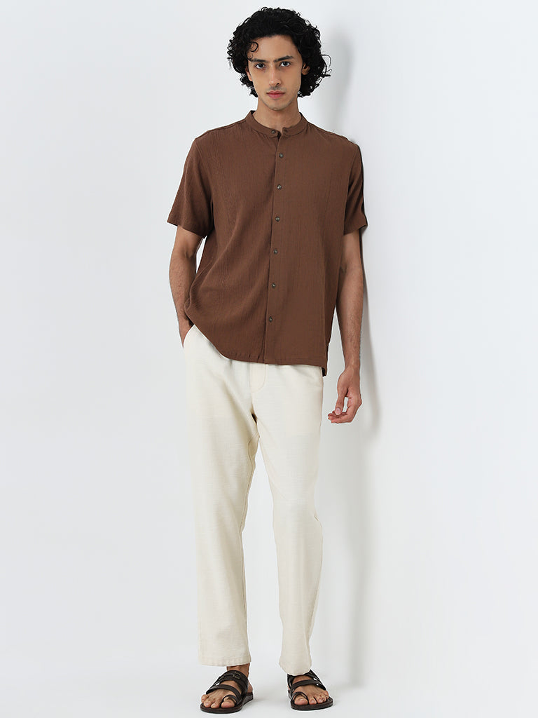 ETA Brown Textured Resort-Fit Cotton Shirt