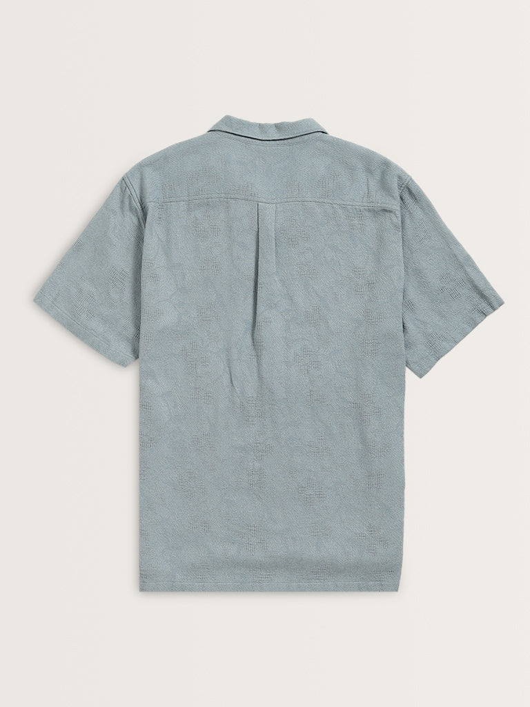 ETA Dusty Blue Textured Relaxed-Fit Cotton Shirt