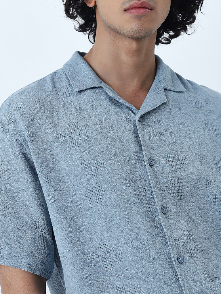 ETA Dusty Blue Textured Relaxed-Fit Cotton Shirt