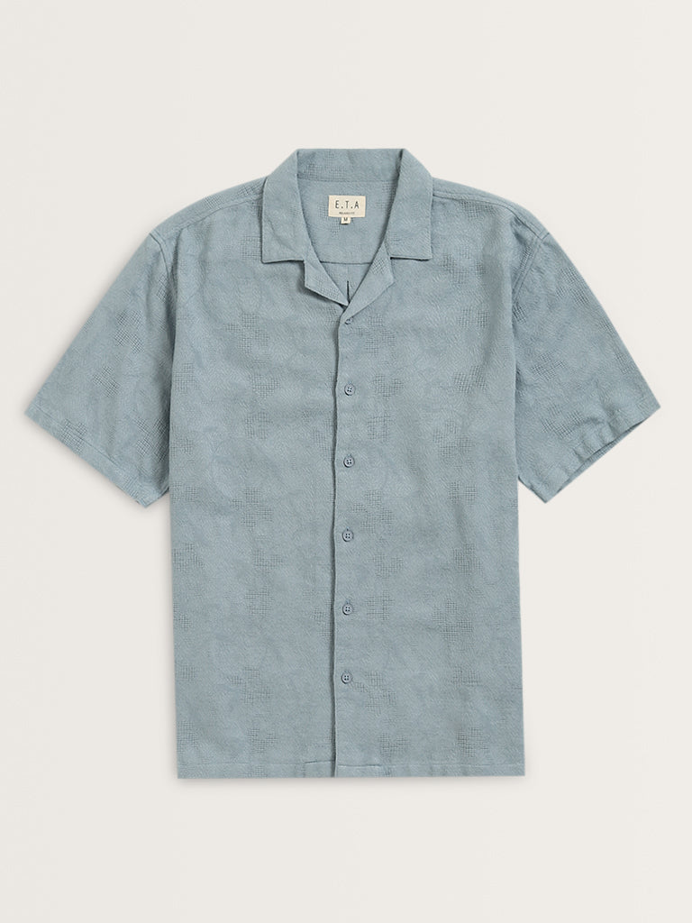 ETA Dusty Blue Textured Relaxed-Fit Cotton Shirt