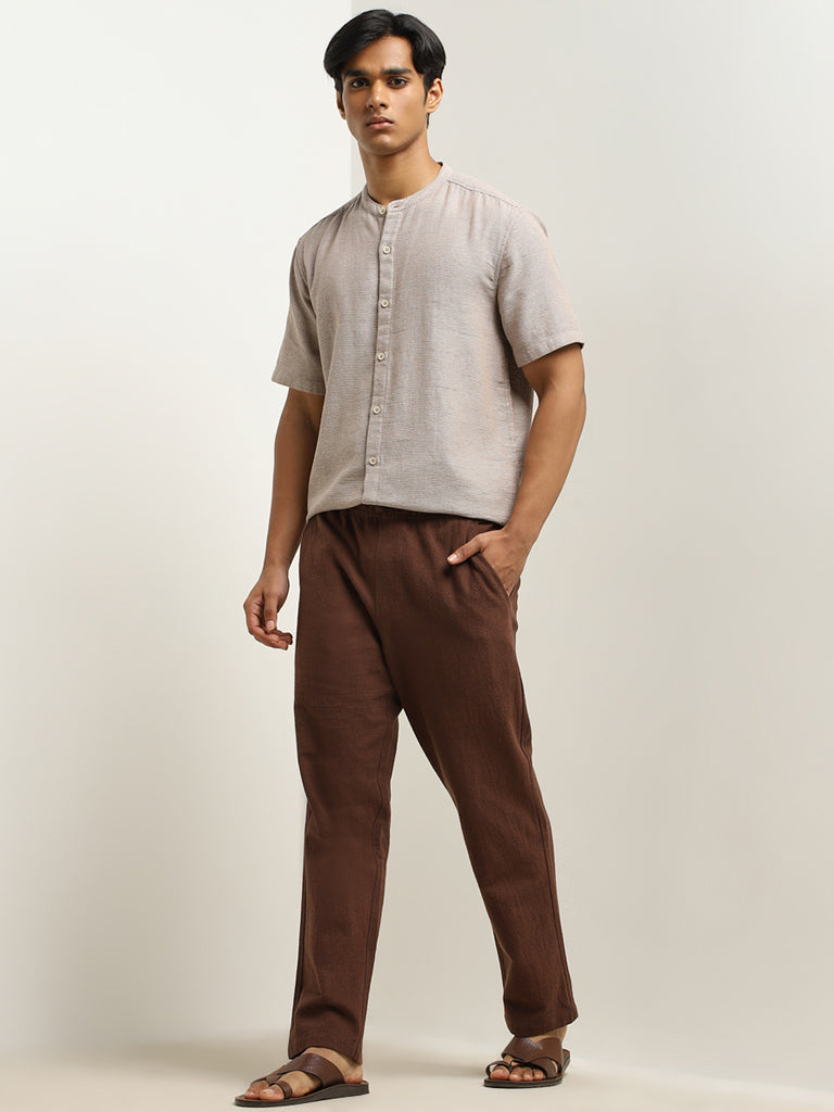 ETA Brown Knit-Textured Resort-Fit Cotton Shirt