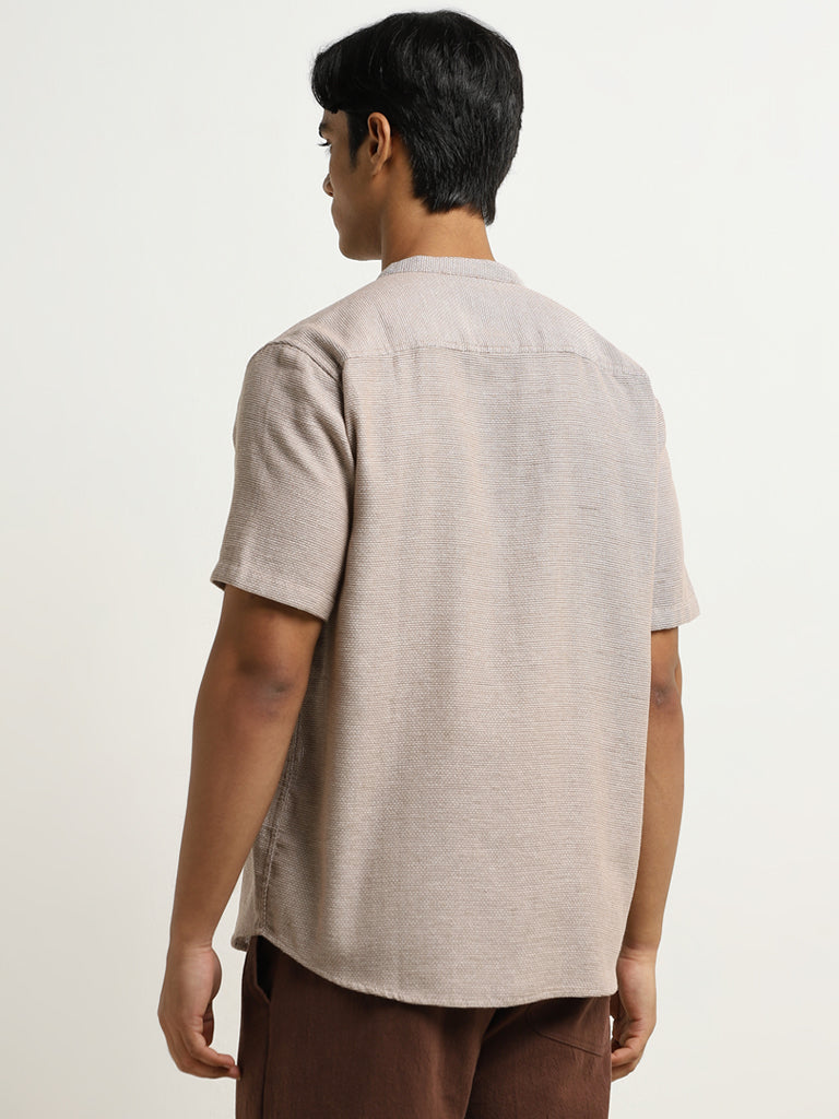 ETA Brown Knit-Textured Resort-Fit Cotton Shirt