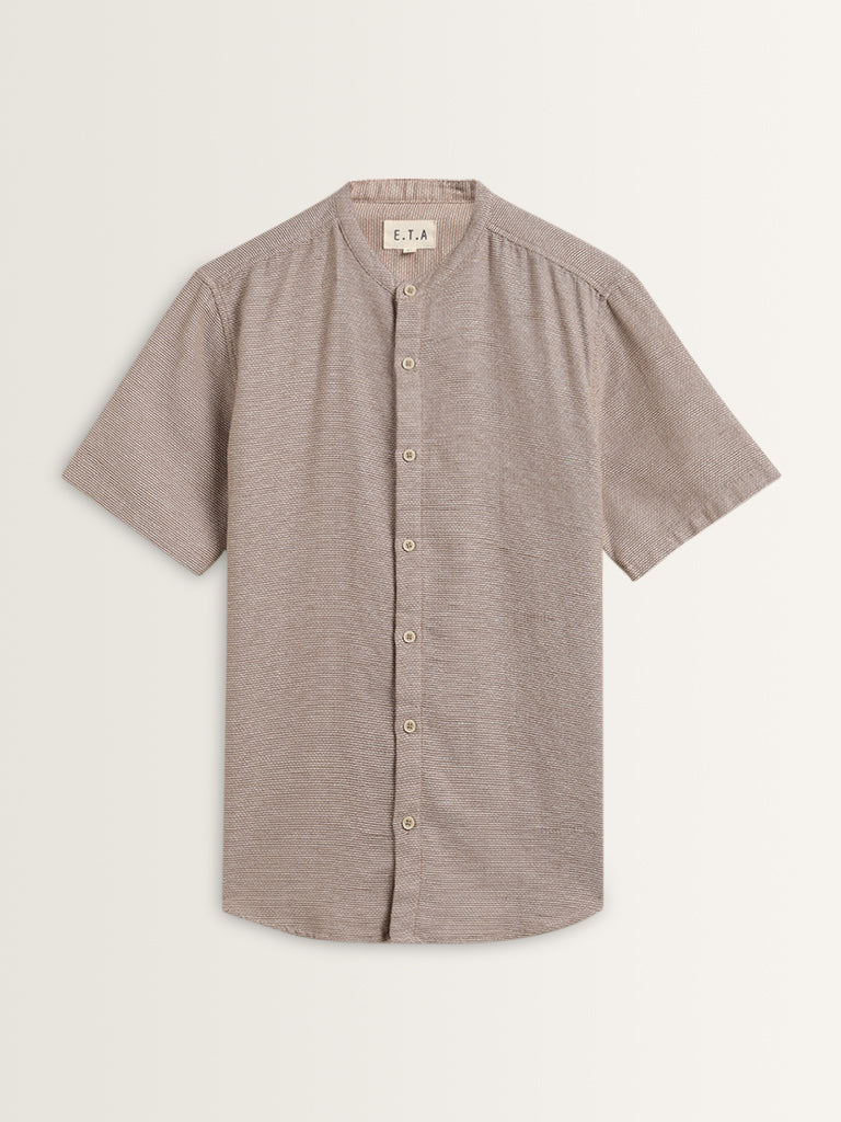 ETA Brown Knit-Textured Resort-Fit Cotton Shirt