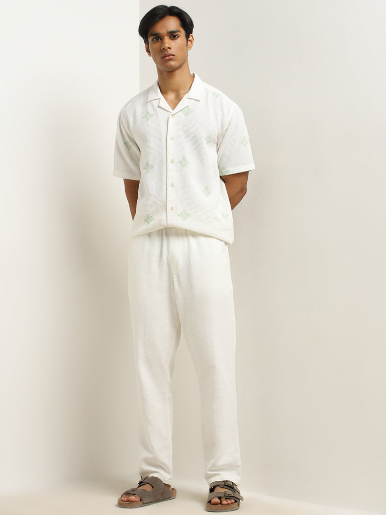 ETA White Embroidered Relaxed-Fit Cotton Shirt