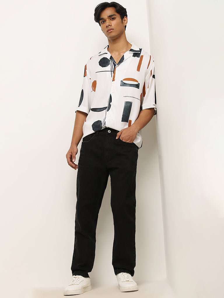 Nuon Off-White Abstract Printed Relaxed-Fit Shirt