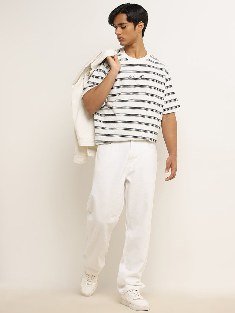 Nuon Black & White Striped Relaxed-Fit T-Shirt