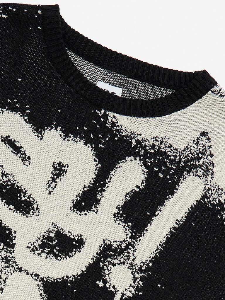 Y&F Kids Black Printed Cotton Sweatshirt