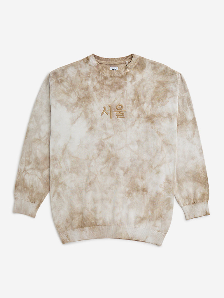 Y&F Kids Taupe Tie-Dye Design Cotton Sweatshirt