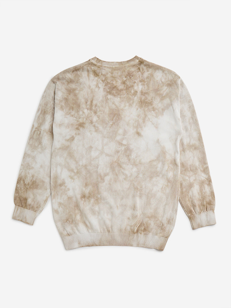 Y&F Kids Taupe Tie-Dye Design Cotton Sweatshirt