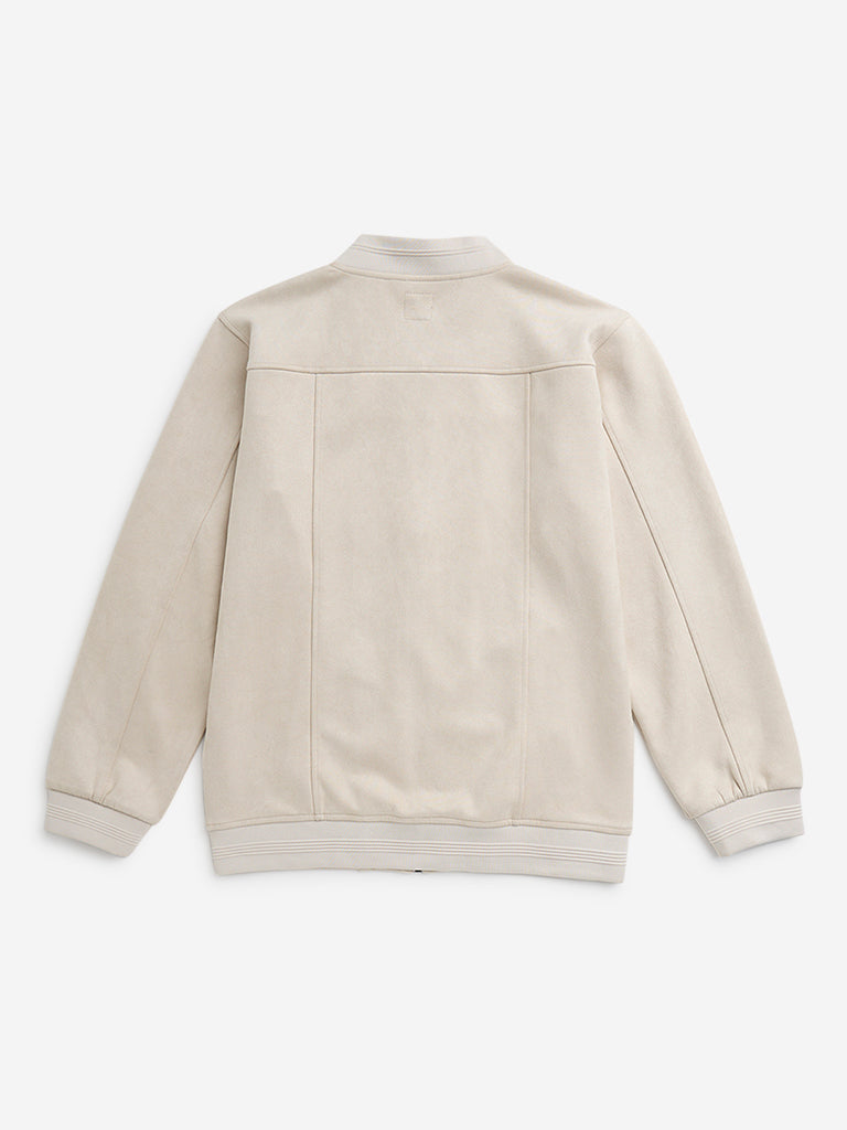 Y&F Kids Beige Faux-Suede Bomber Jacket