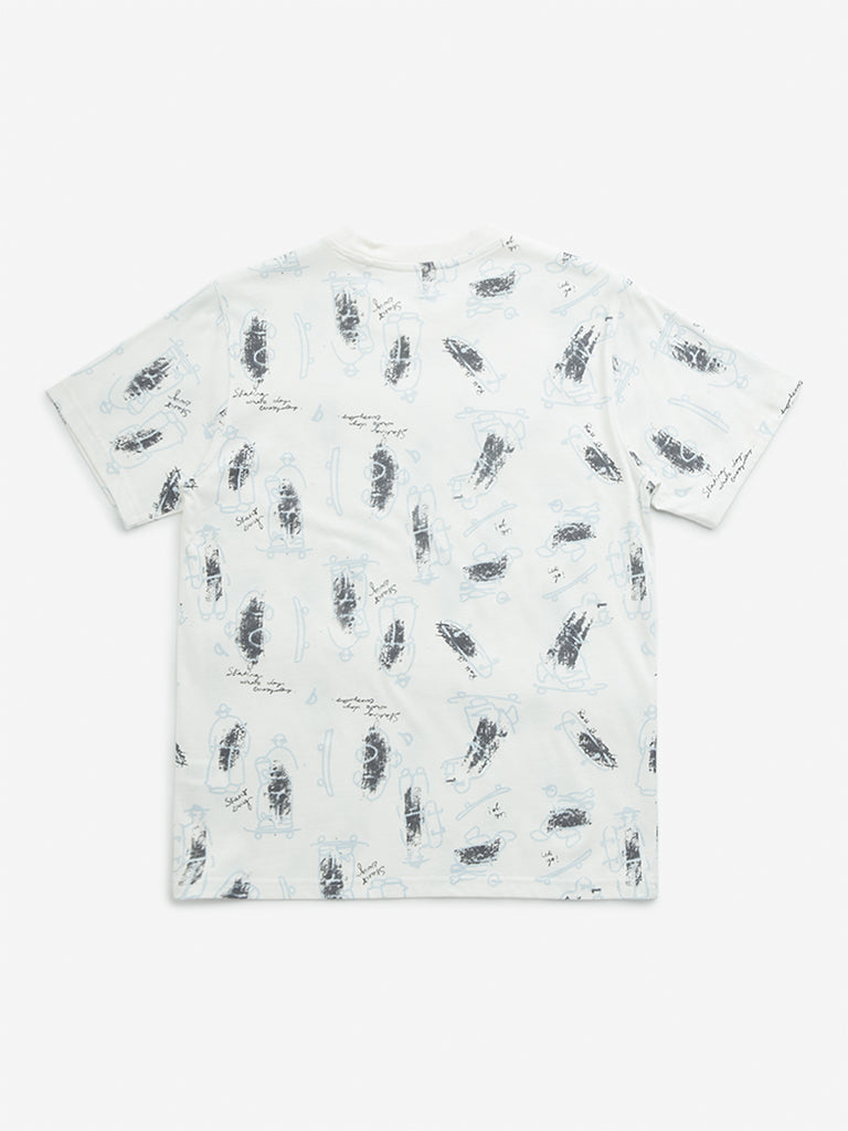 Y&F Kids Off-White Graphic Printed Cotton T-Shirt