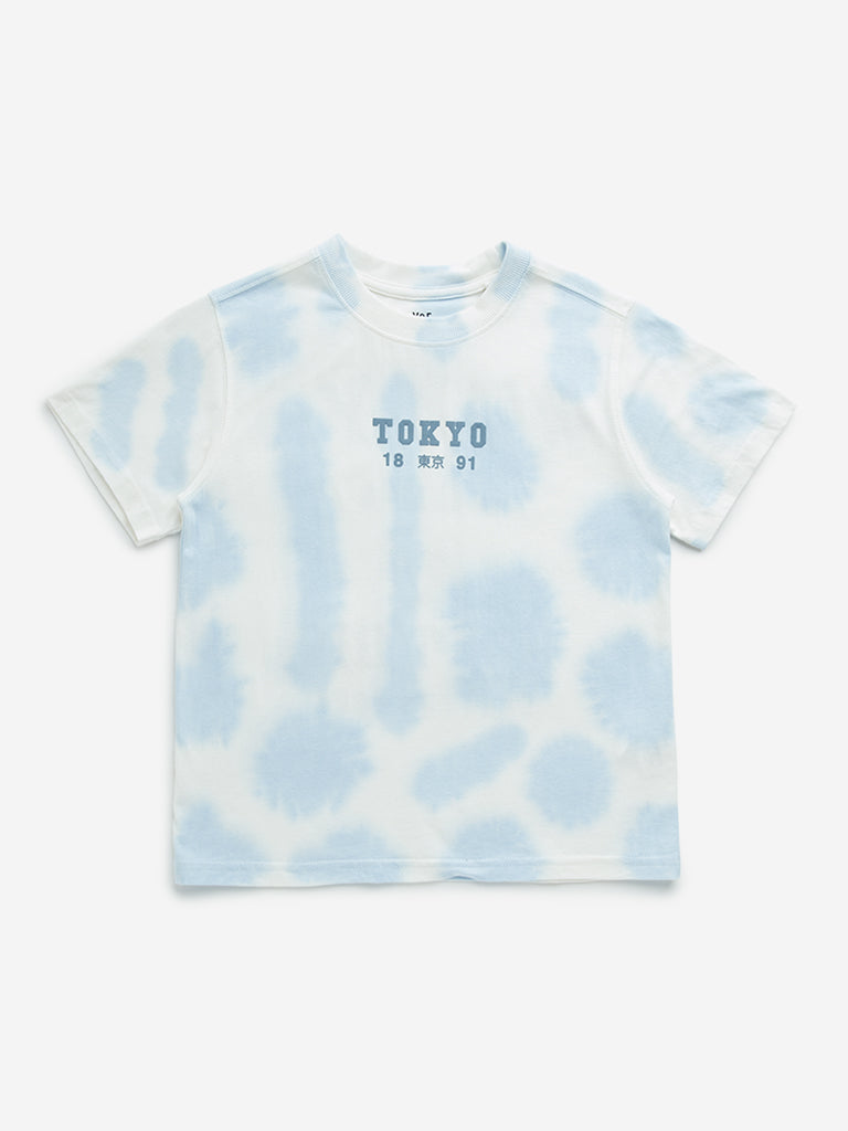 Y&F Kids Blue Tie-Dye Printed Cotton T-Shirt