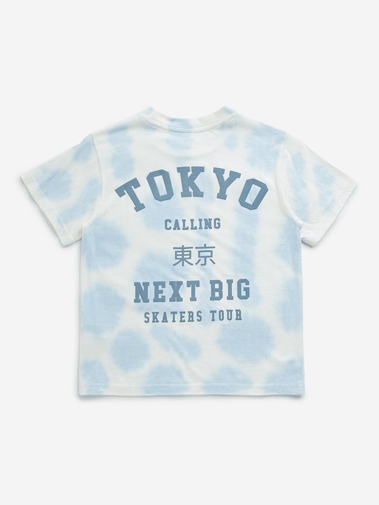 Y&F Kids Blue Tie-Dye Printed Cotton T-Shirt