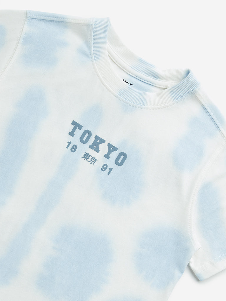 Y&F Kids Blue Tie-Dye Printed Cotton T-Shirt