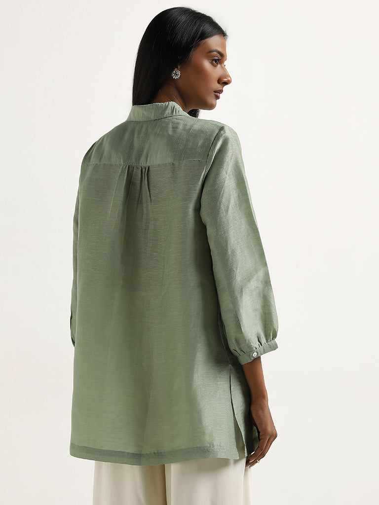 Zuba Sage Floral Embroidered A-Line Tunic