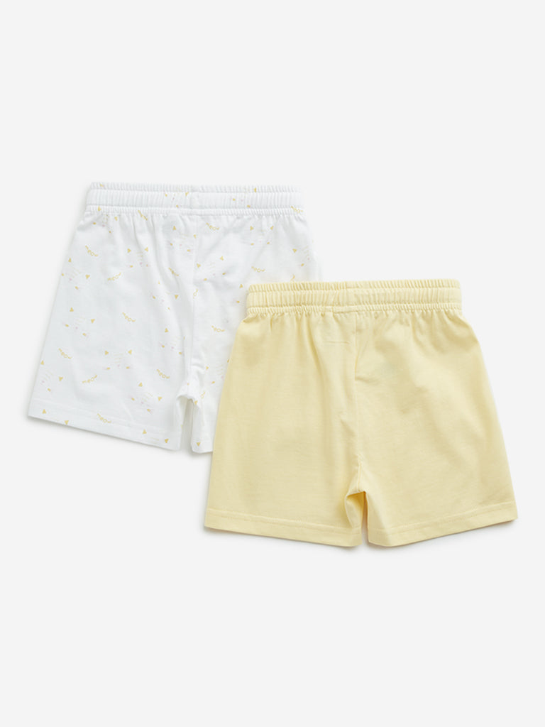 HOP Baby Yellow Printed Mid-Rise Cotton Shorts - Pack of 2