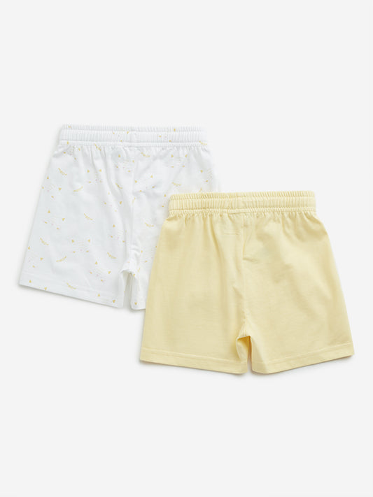 HOP Baby Yellow Printed Mid-Rise Cotton Shorts - Pack of 2