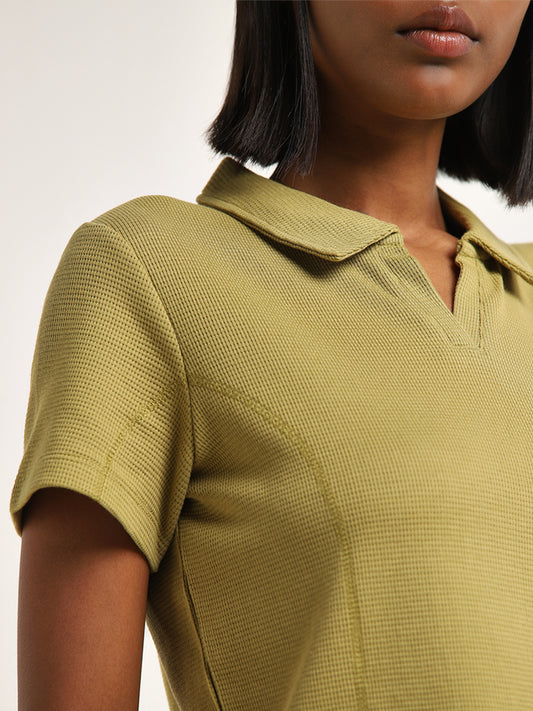 Studiofit Olive Textured Cotton T-Shirt
