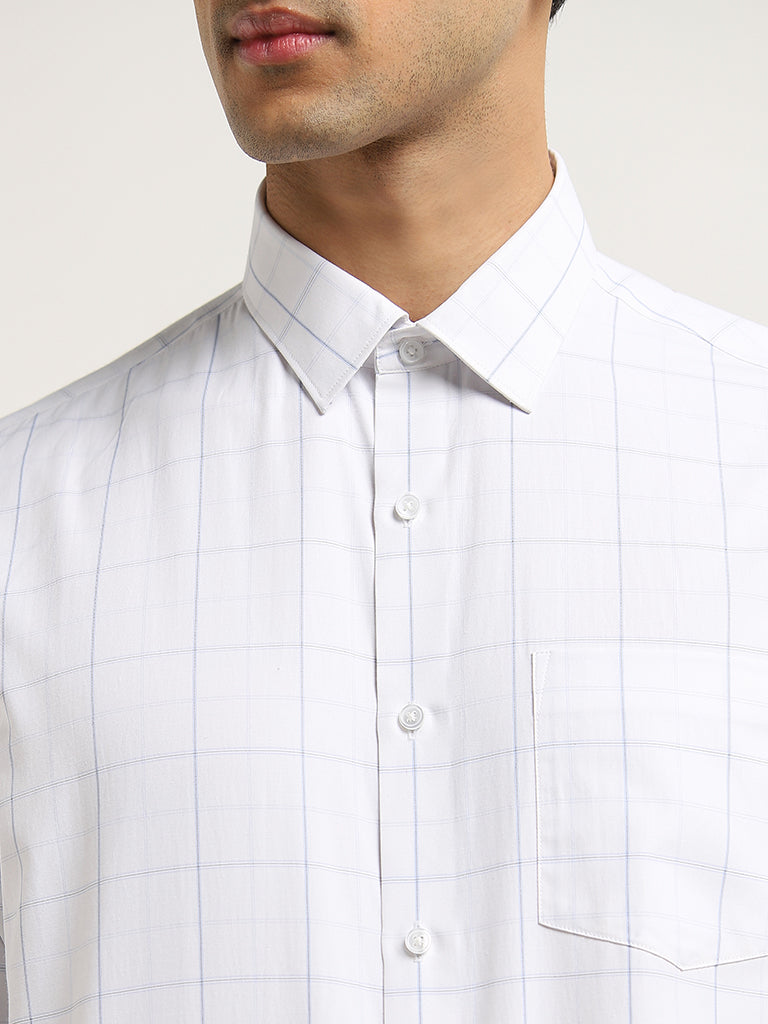 WES Formals White Checks Printed Slim-Fit Shirt