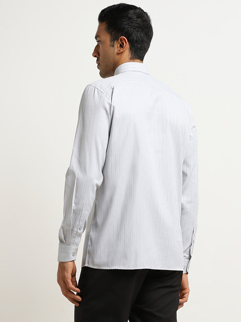 WES Formals Grey Pinstripe Design Slim-Fit Shirt