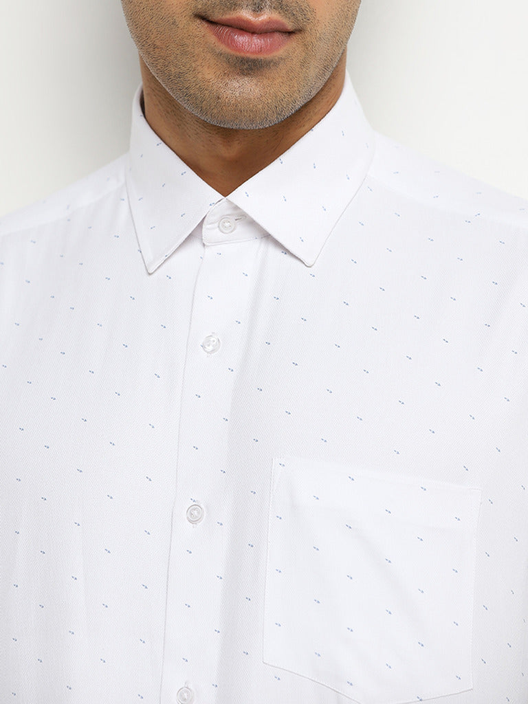 WES Formals White Printed Relaxed-Fit Shirt