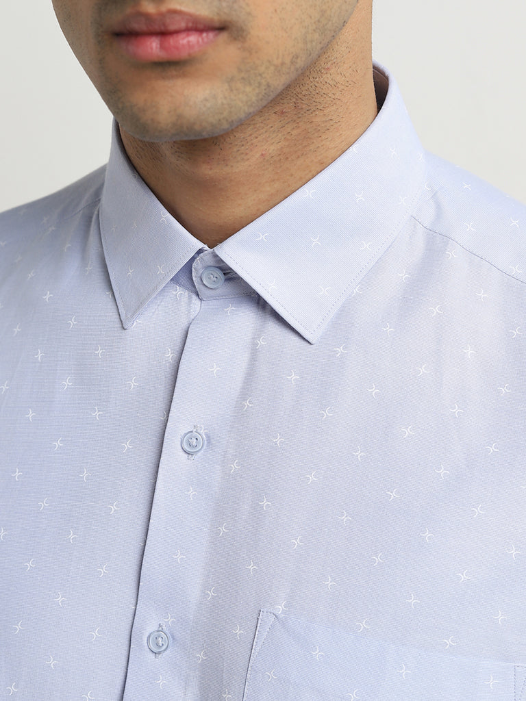 WES Formals Light Blue Printed Slim-Fit Shirt