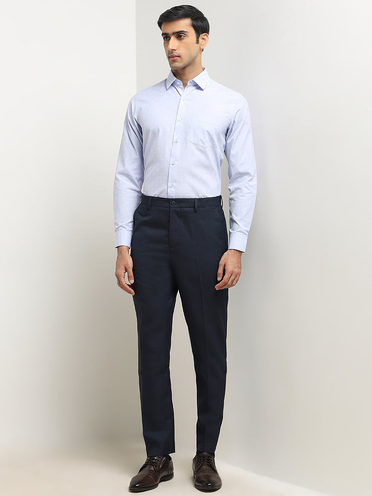 WES Formals Light Blue Printed Slim-Fit Shirt