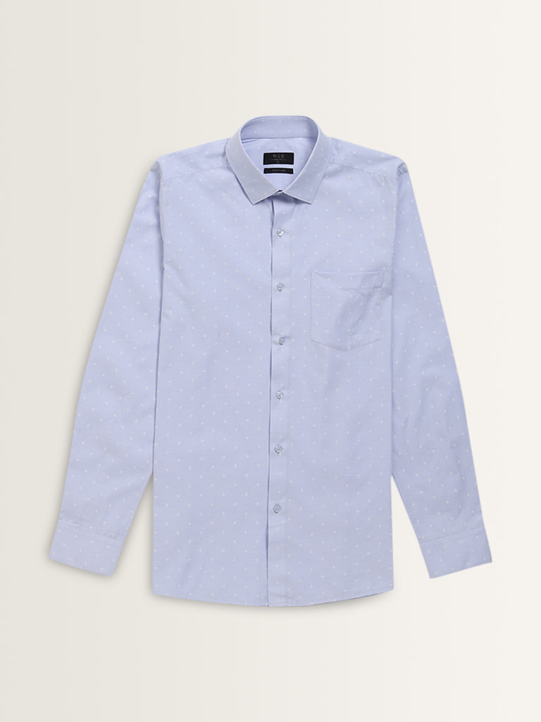 WES Formals Light Blue Printed Slim-Fit Shirt