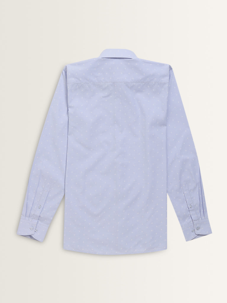 WES Formals Light Blue Printed Slim-Fit Shirt