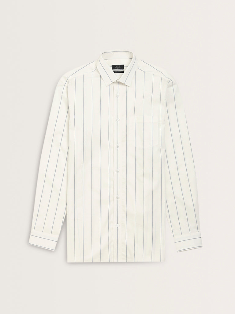 WES Formals White Pinstriped Design Relaxed-Fit Shirt