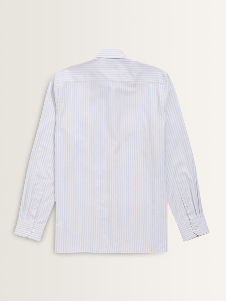 WES Formals White Stripe Pattern Slim-Fit Cotton Shirt