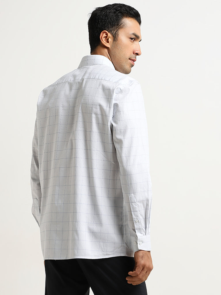 WES Formals Light Blue Checkered Relaxed-Fit Cotton Shirt