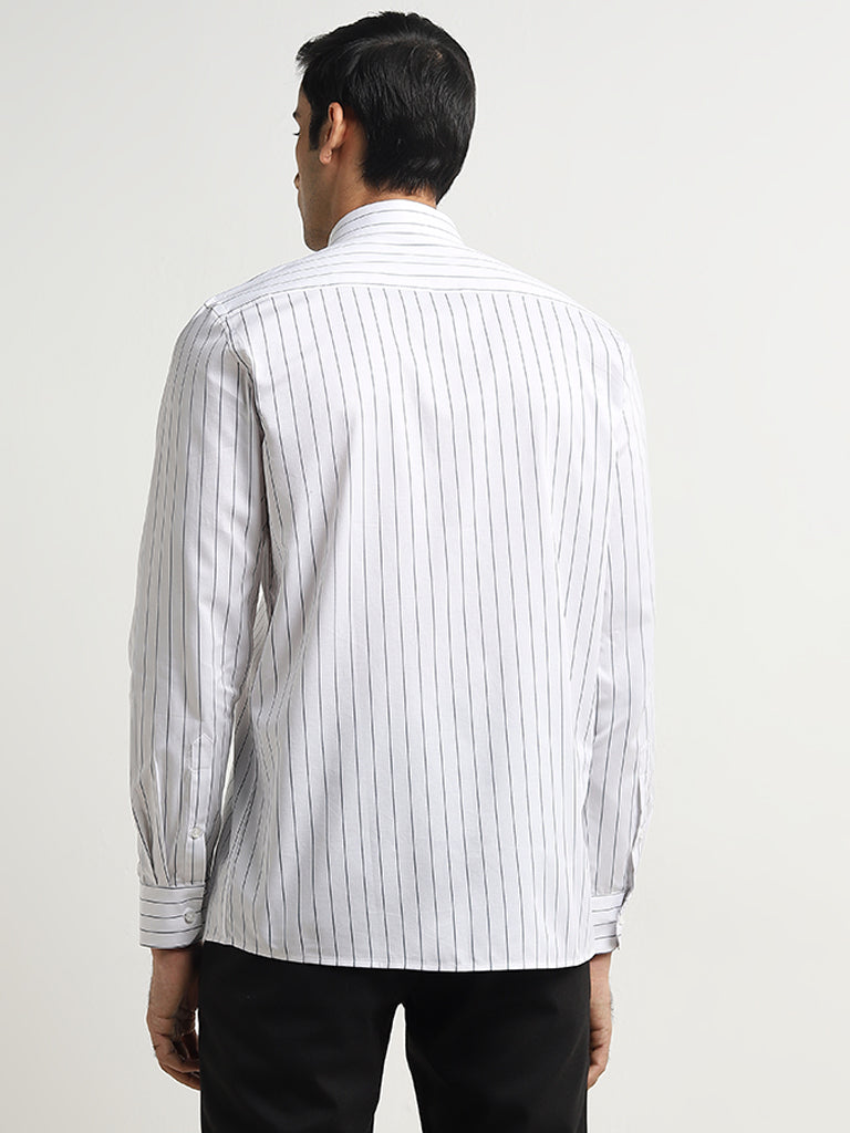 WES Formals White Stripe Patterned Slim-Fit Cotton Shirt