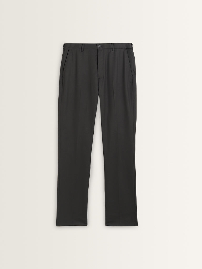 WES Formals Charcoal Relaxed-Fit Mid-Rise Trousers