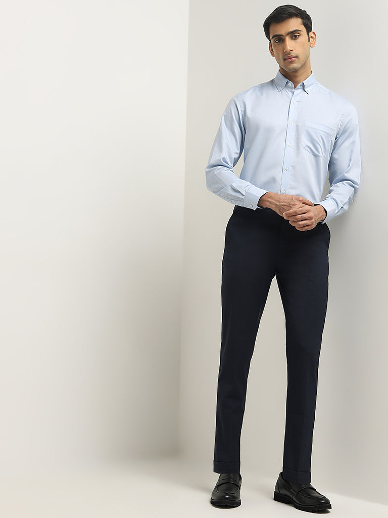 WES Formals Navy Carrot-Fit Mid-Rise Trousers