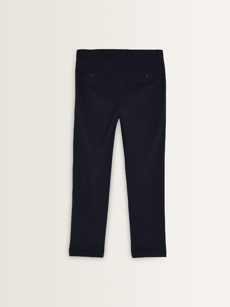 WES Formals Navy Carrot-Fit Mid-Rise Trousers