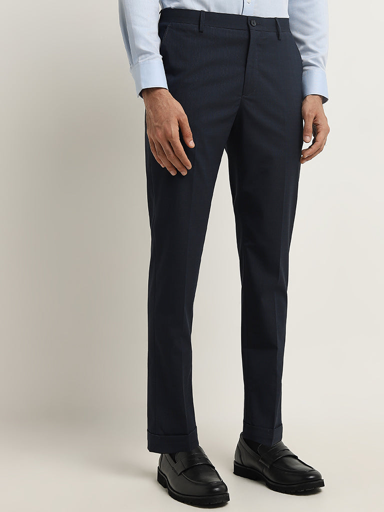 WES Formals Navy Carrot-Fit Mid-Rise Trousers