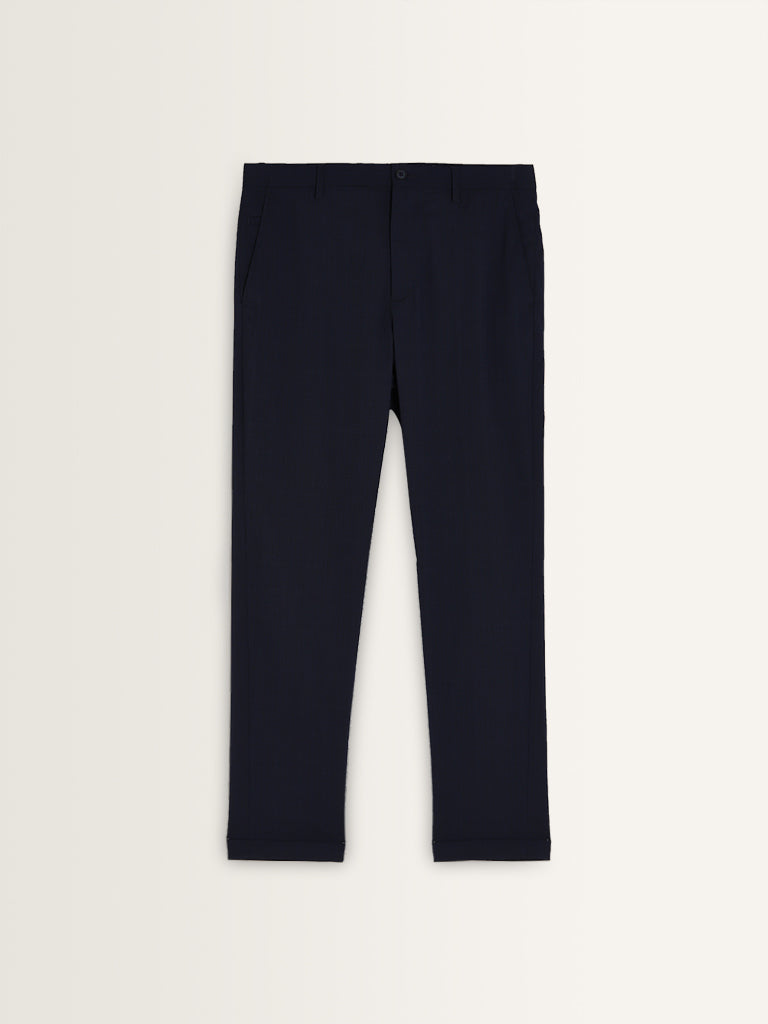 WES Formals Navy Carrot-Fit Mid-Rise Trousers