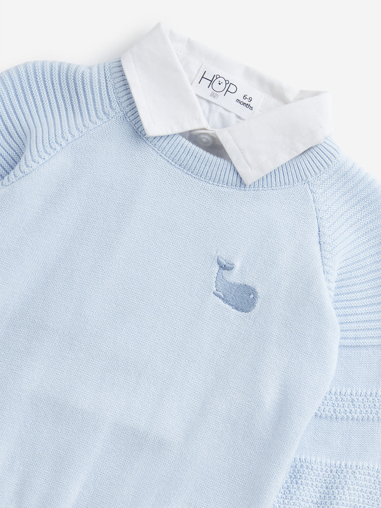 HOP Baby Light Blue Knit-Textured Cotton Sweatshirt